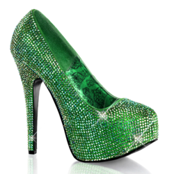 Højhælet sko med grønne krystaller