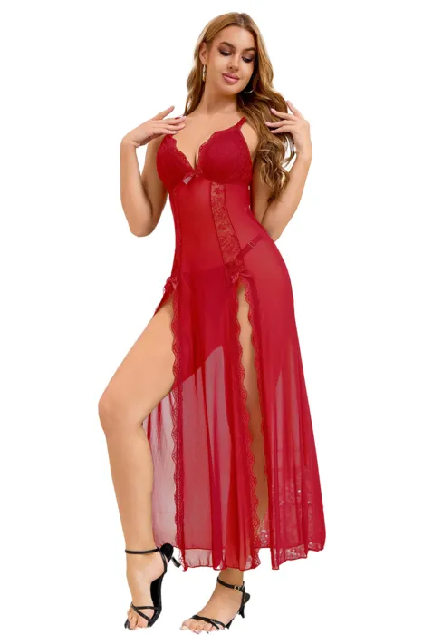 Sexet lang rød natkjole