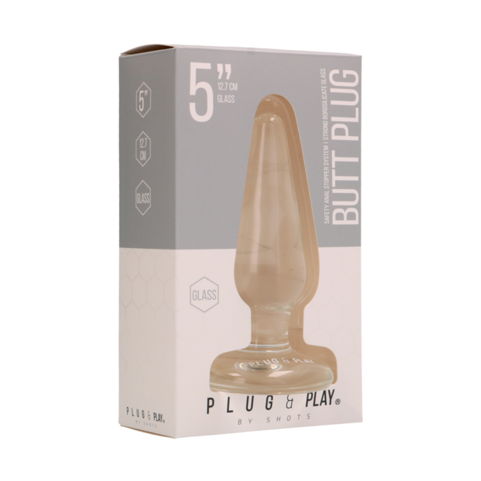 Buttplug af glas i emballage