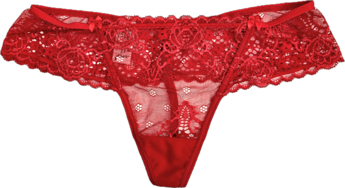 String af rødt blondestof