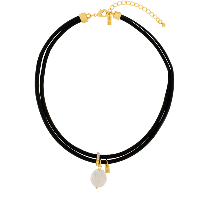 Læderhalskæde med gulddetaljer