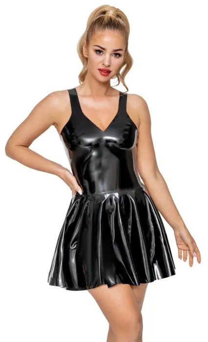 Latexkjole med vidde set forfra